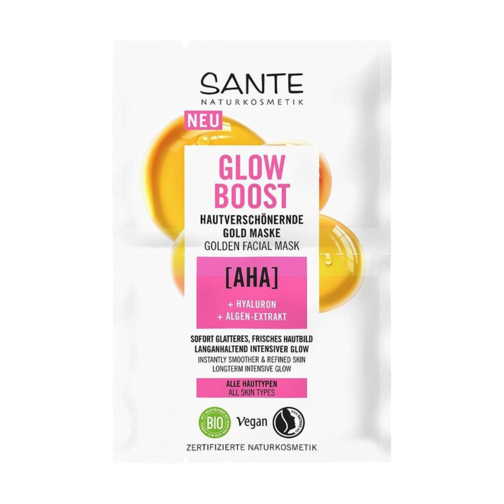 Біомаска для обличчя Sante Glow Boost Golden Facial Mask з АНА та гіалуроновою кислотами, 2*4 мл